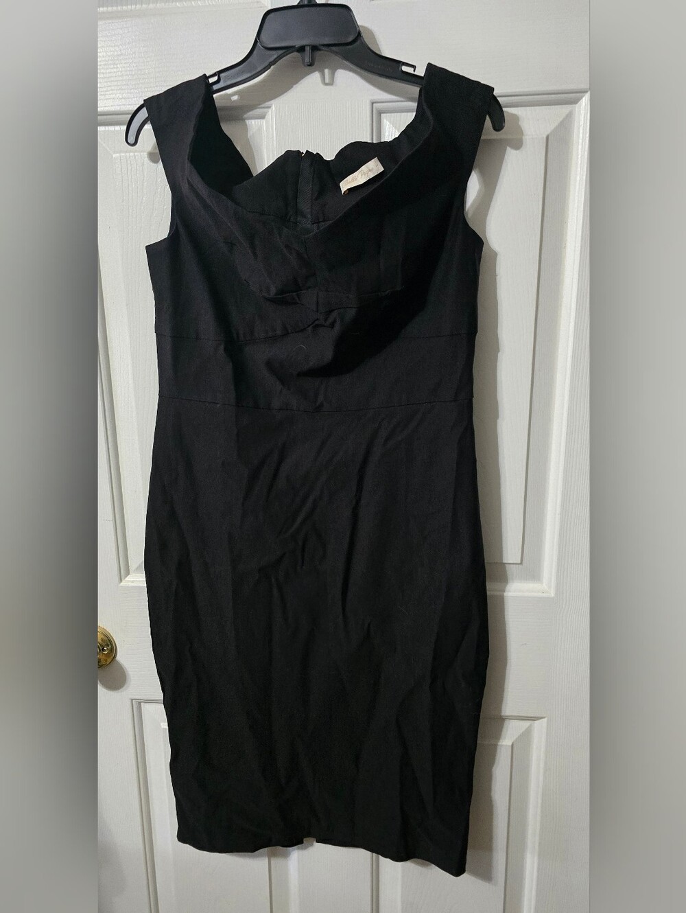 Elegant Black Midi Sheath Dress with Draped Neckline/ Off Shoulder